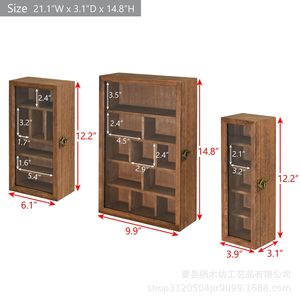 Solid Wood <b>Wall</b>-Mounted <b>Display</b> <b>Case</b> For Figurines And Ornaments With Glass Door And Keyhole Hanger - Product Image 4