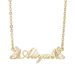 Collar personalizado con nombre, colgante de letras huecas de mariposa doble, collar de acero inoxidable para mujeres y hombres Uionen 2117 - Product Image 5