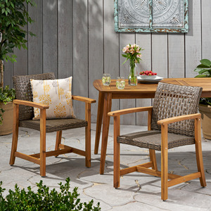 Fauteuil d'extérieur portable confortable en corde tressée |   Fauteuils à accoudoirs courbes avec structure en bois massif et assise large, résistants à l'eau, lot de 2 - Product Image 2