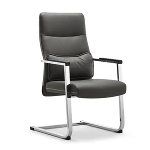 Kursi kantor kulit pu mewah, desainer klasik sederhana, kursi kantor ergonomis punggung tinggi Eksekutif abu-abu, gaya baru