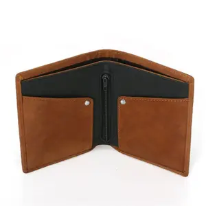 Brown Vintage Genuine Leather Men Slim Cool Wallet With Invisible Zipper Coin Pocket Short Best Full Grain Leather Wallet