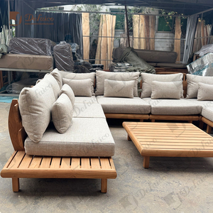 Meubles de canapé en teck d'extérieur modulaires classiques modernes avec coussins confortables pour se détendre sur le balcon - Product Image 3