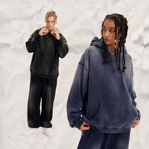 Sudadera Extra Grande de Invierno, Estilo Vintage Desgastado, 430 g/m², Teñido Desteñido, Ropa Urbana, Marca Yingling - Product Image 2