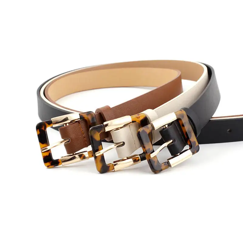 Buckle Belt Strap Leather Waist Bands For Women Black Brown Ladies Belt Wholesale Fashion With Square Leopard Print