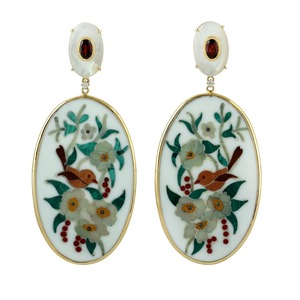 18K <b>Gold</b> Plated Korean Inlay Bird Floral Diamond Drop Statement <b>Earrings</b> Handmade for Women - Product Image 1