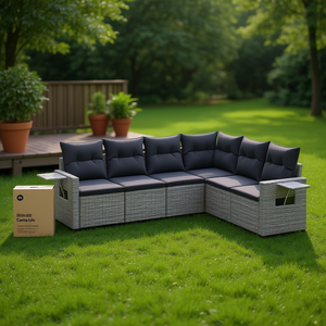 6 Piece Foldable Grey Pe <b>Rattan</b> Garden <b>Sofa</b> Set Outdoor Furniture Contemporary Design Garden Set - Product Image 2