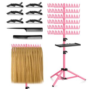 Support de rangement extensible sur pied pour tresses et perruques avec plateau, 6 niveaux, rose, noir, blanc, pour soins personnels - Product Image 1