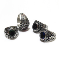 Bague de bijoux rétro robuste en acier inoxydable USA Eagle Emerald Ruby Sapphire Gorgeous Antique Gemstone Cocktail Ring