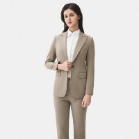 Costume de bureau pour femme en mélange de laine et de viscose, anti-rides, avec détails boutonnés