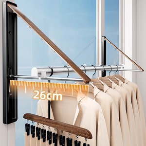 Wall Mounted Telescopic Clothes Drying Rod Folding Rack For Balcony Indoor Use Rectangle Shape Fixed Style Clothing Organizer - Product Image 3