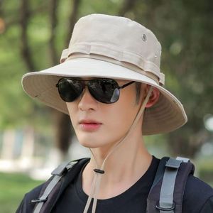 Chapeau Bob Homme Extérieur Bleu Marine Réglable Protection Solaire Respirant Pêche Randonnée Style Toile Décontracté Été - Product Image 3