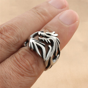 yunnique Men's Silver Dragon <b>Ring</b> <b>Titanium</b> Steel Hollow Animal Design Fashion Jewelry Gift - Product Image 3