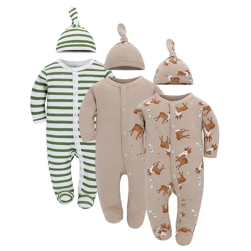 Benutzer definierte Baby Stram pler 3er Pack Baumwolle Baby kleidung für vier Jahreszeiten Baby kleidung Sets Baumwolle Kleinkind Pyjamas auf Lager