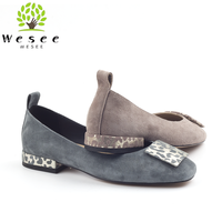 Chaussures à talon carré confortables en daim élégantes pour femmes, mocassins plats de travail décontractés de haute qualité, imperméables à enfiler d'automne