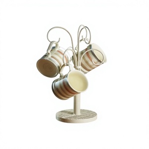Retro Metal Mug Holder Stand With Curved Hooks For Kitchen Countertop <b>Storage</b> Rack Single Tier Durable Design - Product Image 1