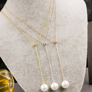 Collar de Perlas de Acero Inoxidable 304 con Cadena Larga y Perlas Redondas para Uso Diario, Joyería para Mujer - Product Image 3