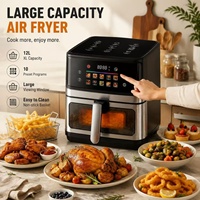Friteuse à air électrique 12L grande capacité en acier inoxydable avec écran tactile, protection contre la surchauffe, multifonction, norme américaine 110V