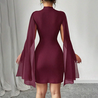 Robe de cape en mousseline de soie à motif solide pour femmes Style décontracté pour la saison d'automne à la mode Sexy robe courte décontractée