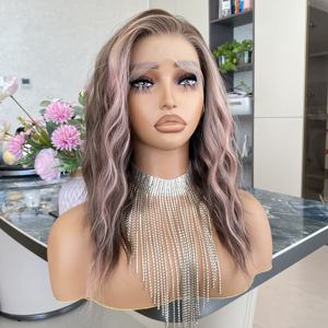 High-quality 13x4 HD <b>Lace</b> Front Wigs Transparent Synthetic Short Water Wave Heat Resistant Custom Scandi Hairline - Product Image 4
