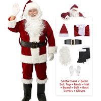 Ensemble de costume de cosplay de Père Noël en velours grande taille pour homme avec barbe, perruque et sac à bonbons pour se déguiser, accessoires de costume de fête pour femme