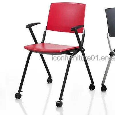 Designed Office Pp Foldable Stackable Rolling Training Room Meeting Visitor Chairs With Writing Pad