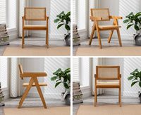 Chaises de salle à manger Lot de 2 chaises modernes avec dossier en rotin Chaises de cuisine avec cadre en bois massif pour le salon