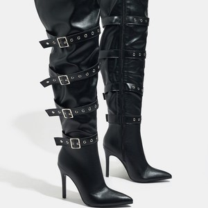 2025 New Pointed <b>Slip</b>-<b>on</b> Winter Solid Knee-High Super High Heel Height Increasing <b>Boots</b> Design All-match Fashionable - Product Image 4