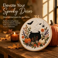 Kit de Bordado al por Mayor para Halloween: Sombrero de Bruja y Calabaza, Punto de Cruz Estampado DIY, Tela de Algodón, Regalo para Principiantes y Decoración del Hogar