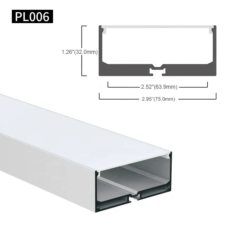 תיבת תאורה מלבן ערוץ אלומיניום תלוי פרופיל אלומיניום LED רחב עבור רצועות מרובות שורות