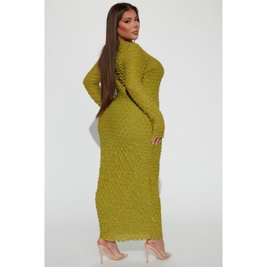 Vestido Casual de Mujer OEM de Alta Calidad, Texturizado, Maxi, de Manga Larga, con Forro Elástico y Cuello Alto Simulado - Product Image 6