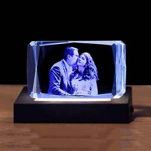JY Custom Engraved Crystal Photo Square 3D Crystal <strong>Cube</strong> With Light Base <strong>for</strong> Love Gifts - Product Image 1