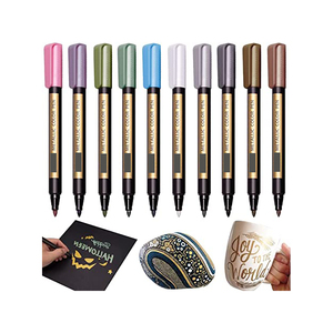Marqueurs de peinture à encre permanente 10 couleurs, pointe en fibre métallique personnalisée 0,7-4 mm pour la peinture sur roche, la fabrication de cartes en papier, fournitures - Product Image 3