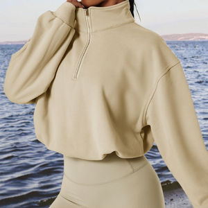 Sweat à capuche zippé en velours pour femme <span class=keywords><strong>MGOO</strong></span>, sweat à capuche court en velours uni personnalisé, sweat à capuche oversize en polyester - Product Image 2