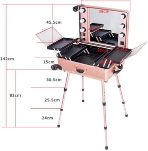 Mỹ Phẩm Trường Hợp Hộp <span class=keywords><strong>LED</strong></span> Thắp Sáng Gương Trang Điểm Du Lịch VaLi Nghệ Sĩ Xách Tay Bàn Trang Điểm Với Chân Cán Hành Lý - Product Image 3