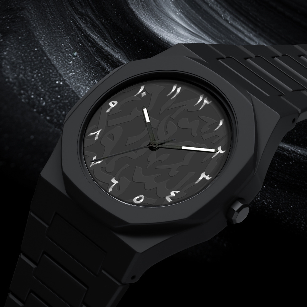 black aura arabic watch colourful pink