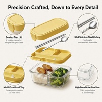 Boîte à lunch en verre à deux niveaux avec plateau supérieur amovible, couvercle à fermeture hermétique, compatible micro-ondes, empilable, pour la préparation des repas