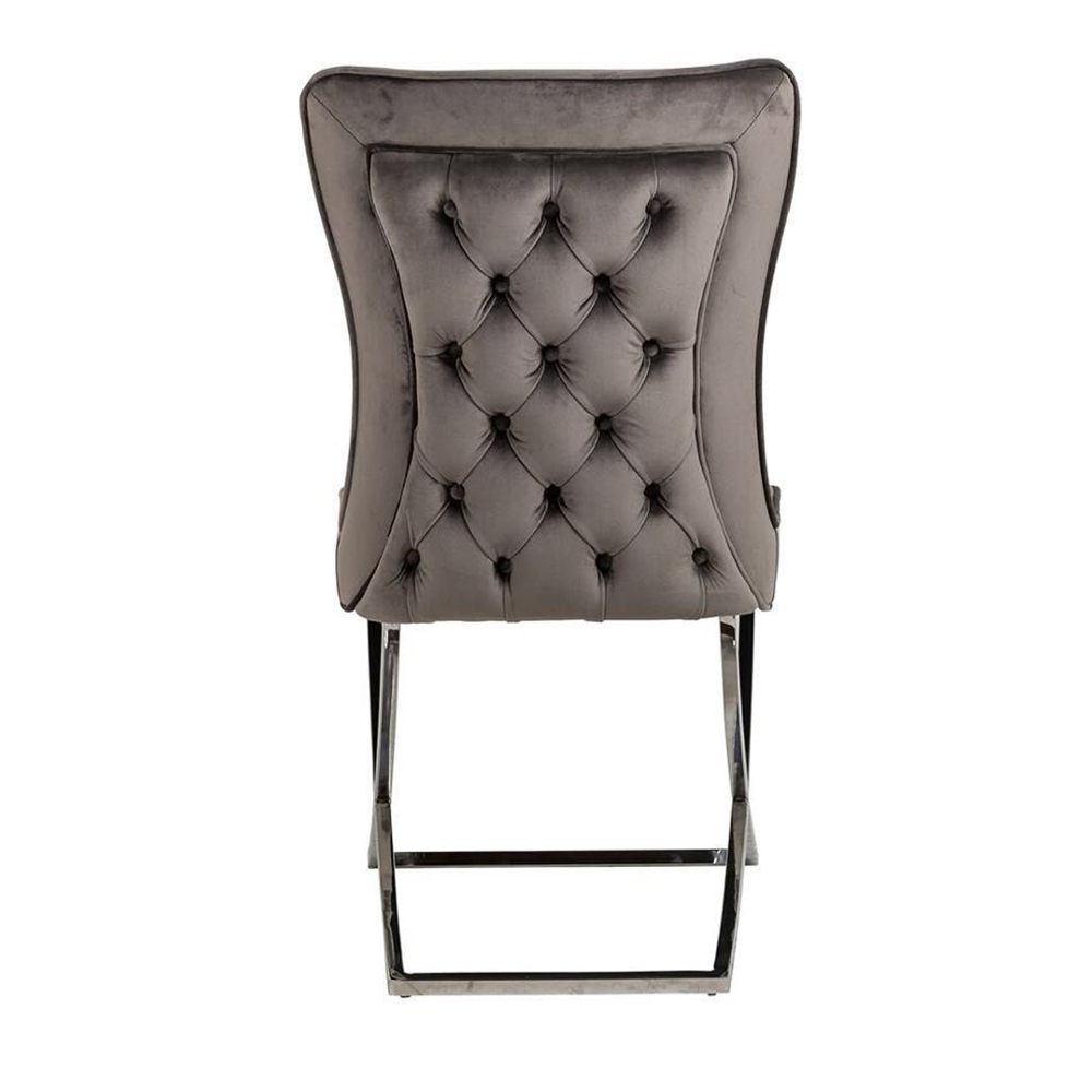 Серый серебристый бархатный обеденный стол B8044