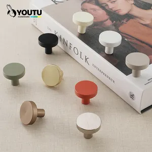 Simple Aluminum Rounded Knob Colorful Cabinet Drawer Pulls For Kitchen Bedroom Furniture Villa Children's Bedroom Use