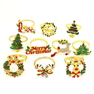 יוקרה חג המולד עץ צבי מתכת סגסוגת זהב מצופה טבעת מפיות חג המולד שולחן קישוט