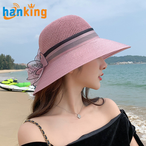 Ehanking Chapeau seau en paille à large bord pour femme, en maille, avec motif floral, fascinateur, pour la plage et le soleil - Product Image 2