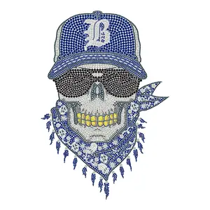 Fashion Cool Skull Rhinestone Transfer Designs Iron On Rhinestone Bling Crystal Rhinestud Heat Transfer