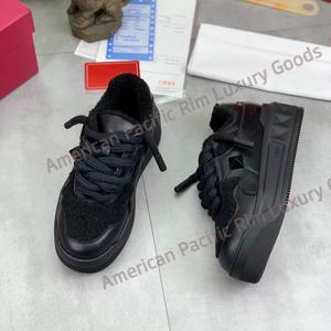 Baskets basses décontractées en cuir lisse de qualité supérieure avec plateforme épaisse et lacets larges pour hommes et femmes, style streetwear quotidien Valen - Product Image 1