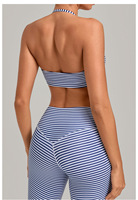 Soutien-gorge de yoga vintage imprimé côtelé à col halter et fines bretelles pour femme, coupe ajustée, très extensible, idéal pour le Pilates et le sport