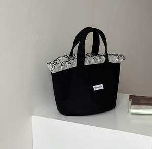 Bolso Tote de Lona con Ribete de Encaje para Mujer, Gran Capacidad, Estilo Ins, Bolso de Maternidad, Bolso de Compras Portátil con Asas - Product Image 1