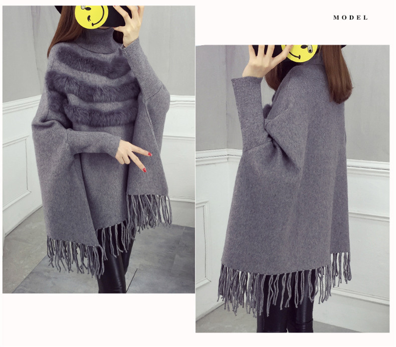 Poncho Maglione Donna Italiano: Morbido, Caldo E Avvolgente Con Stella A Costine. Modello Poncho Mantella, Perfetto Per Autunno E Primavera. - Foto 3