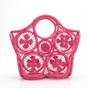 Sac en rotin tissé à la main avec motifs circulaires rouges, panier de rangement de style bohème - Product Image 2