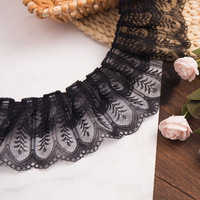 Dentelle en organza froissée rayée noire de 9 cm de large, garniture en maille, accessoires vestimentaires faits à la main, broderie DIY, col, manches, textile de maison