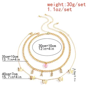 Catene Boho a strati con farfalla e strass lettera ciondolo collana da donna alla moda da donna accessori quotidiani sul <span class=keywords><strong>collo</strong></span> - Product Image 6