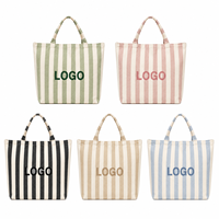 Sac fourre-tout en toile de coton rayé avec logo personnalisé, écologique, réutilisable, grande capacité, pour la plage, les courses, la vie quotidienne