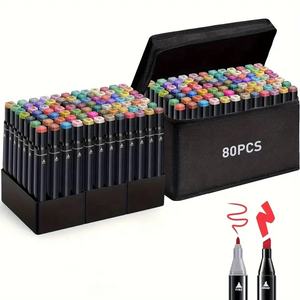 Spidol seni 60/80 warna, pena gambar ujung ganda, tinta Blendable halus untuk membuat sketsa, mewarnai, ilustrasi - Product Image 1